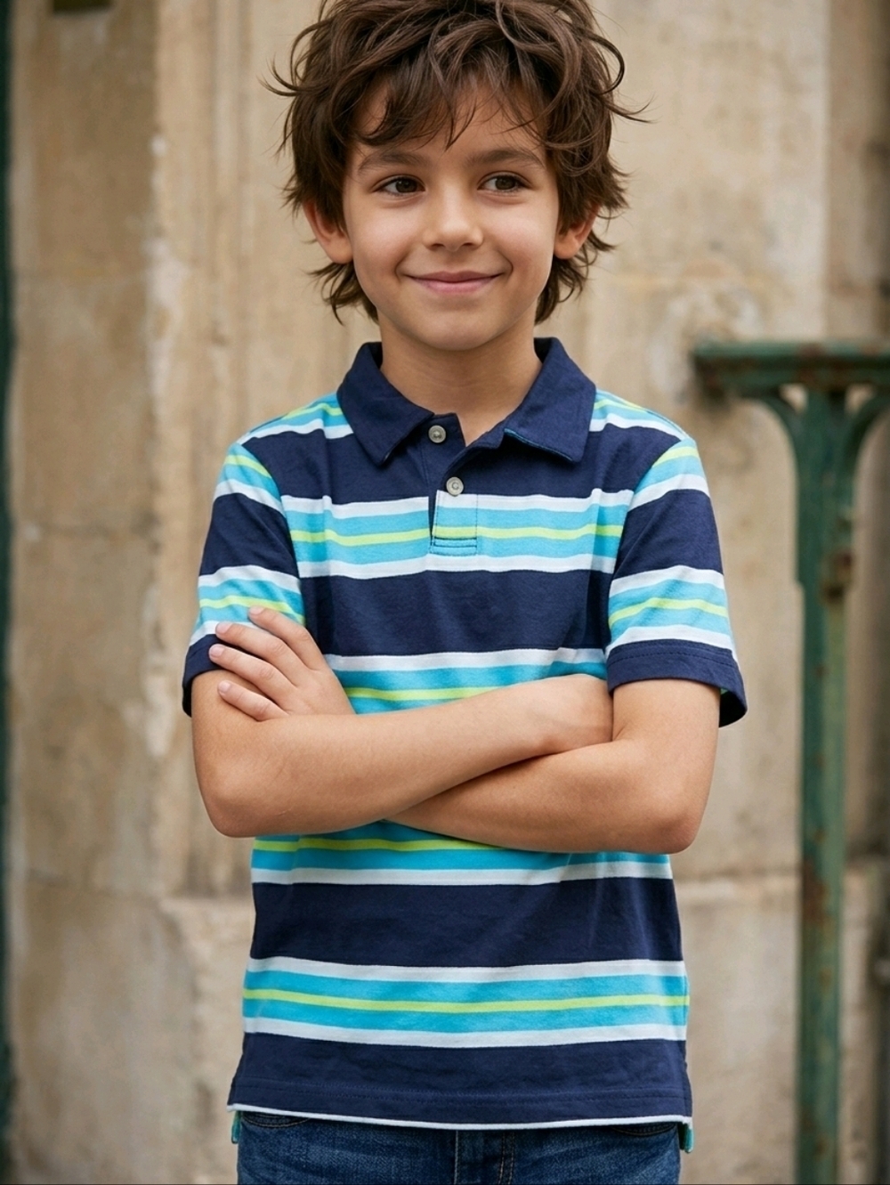 NWT OshKosh B'gosh Navy Striped Polo with Teal & Aqua Accents sz 7X